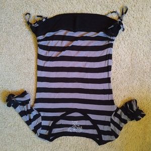 Grey and Black horizontal striped top.